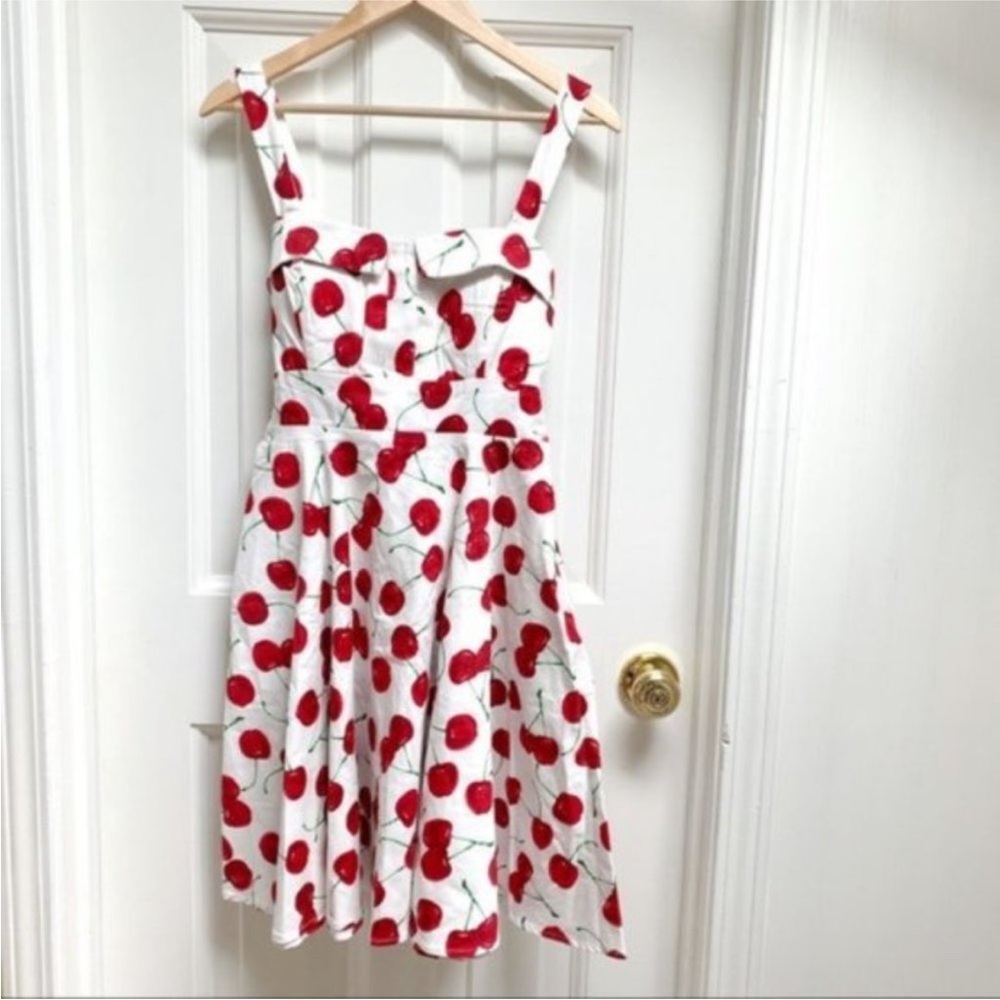 ModCloth Pin-up 50s Cherry A-Line Dress White 4/$100